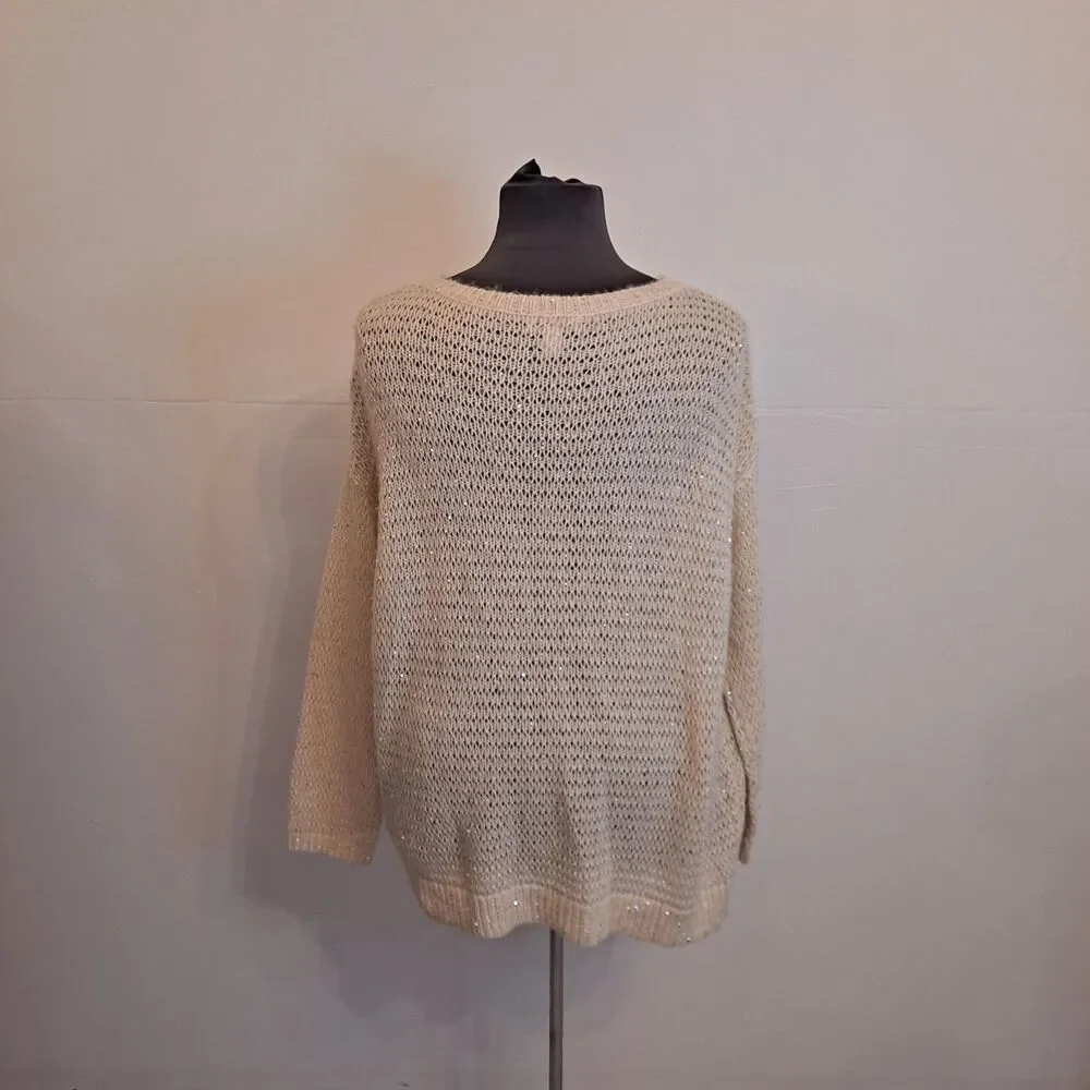 Nordstrom Signature Sequin Open Knit Sweater Womens XXL Polyester Cashmere Blend - Picture 2 of 8